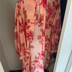 Free People Cream and Pink Floral Robe Intimates